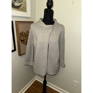 Anne Klein Women’s Gray Button Top Ribbed Cardigan Open Medium Pockets